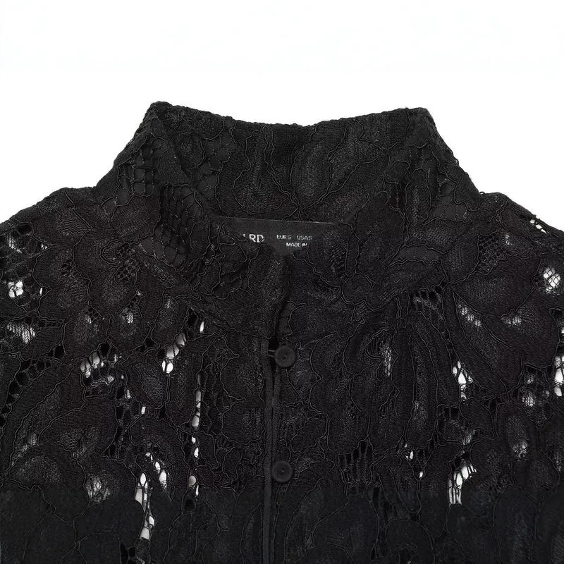 Damen Kurze Spitzenjacke mit Stehkragen und Knopfleiste Drune