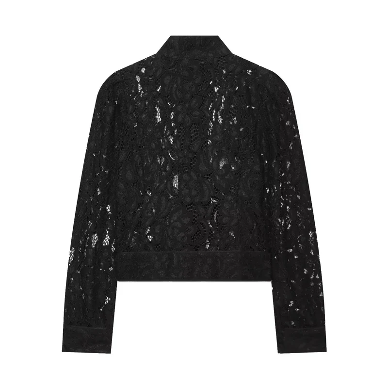 Damen Kurze Spitzenjacke mit Stehkragen und Knopfleiste Drune