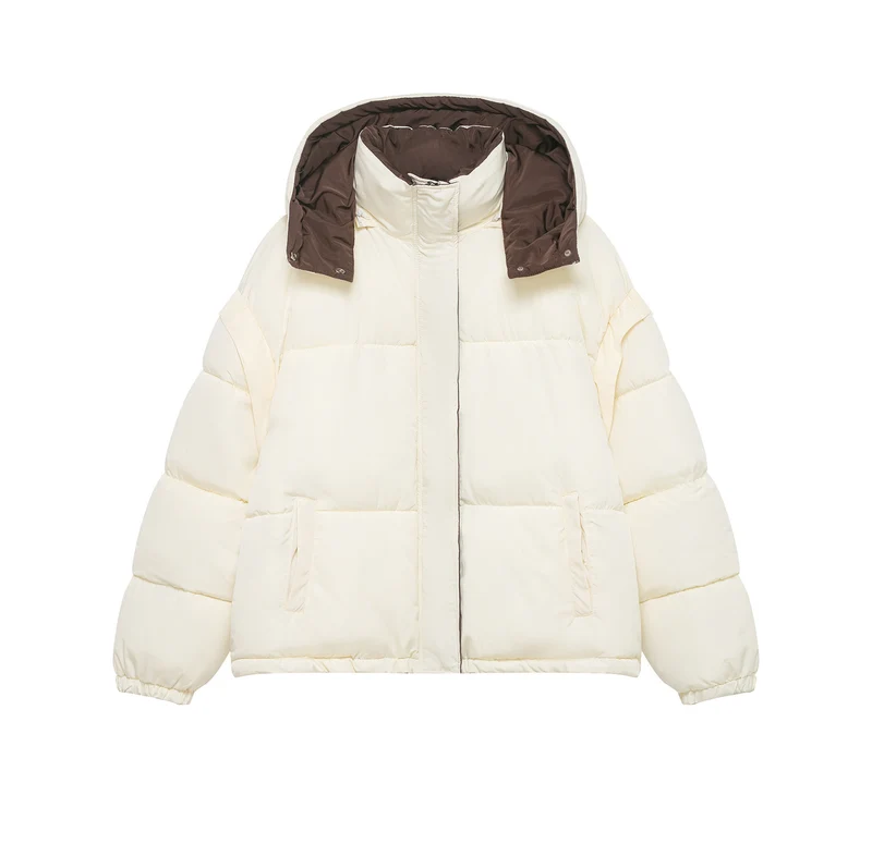Damen Kurze Oversize-Steppjacke mit hohem Kragen und abnehmbarer Kapuze Drune