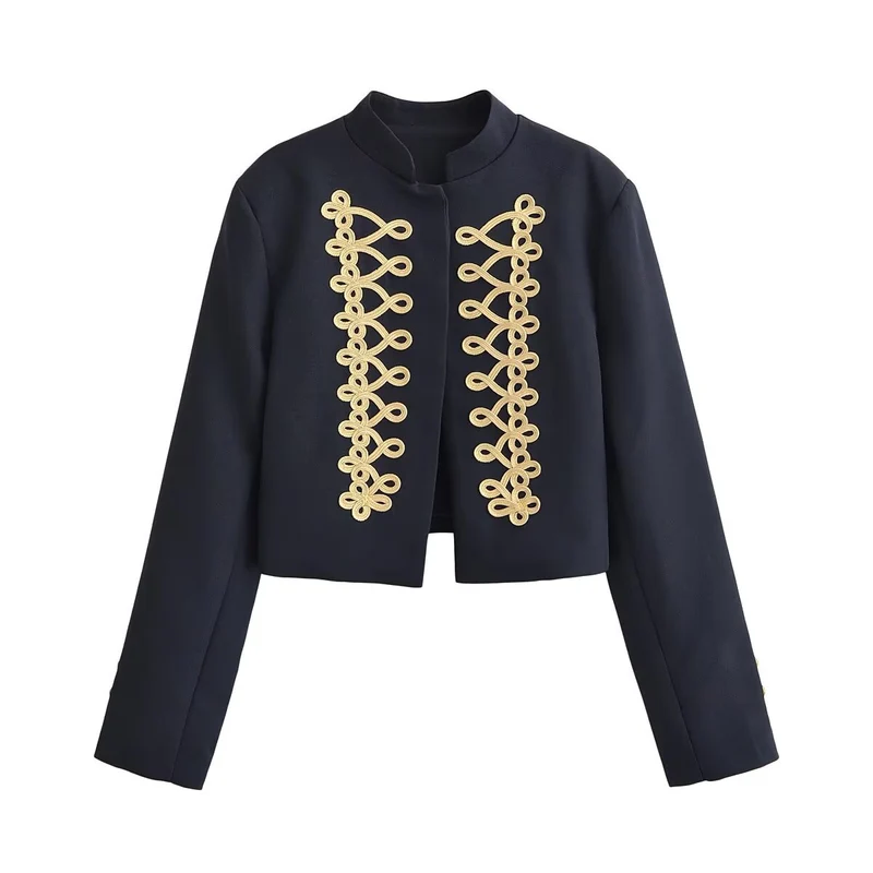 Damen Kurze Militärjacke mit goldverzierter Kordelapplikation Drune