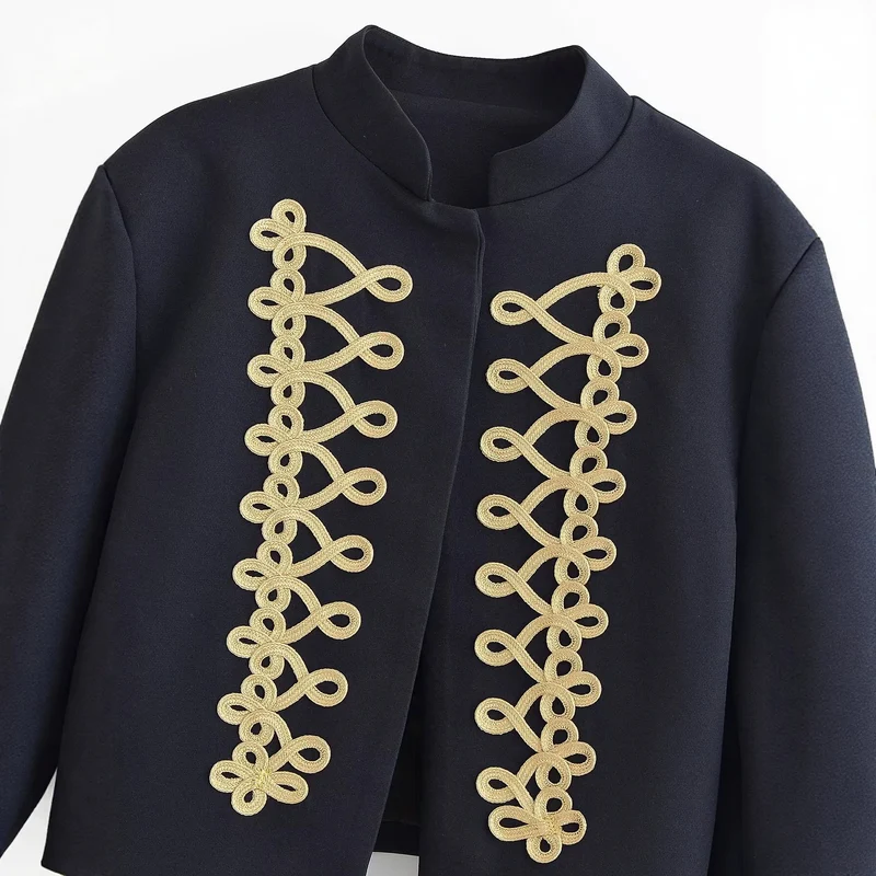 Damen Kurze Militärjacke mit goldverzierter Kordelapplikation Drune
