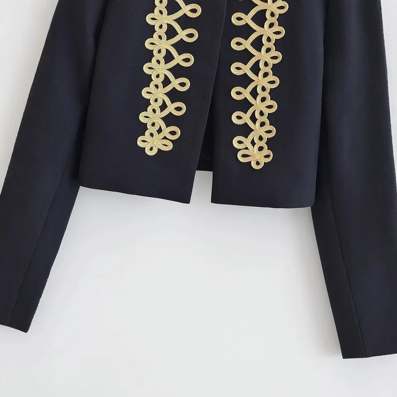 Damen Kurze Militärjacke mit goldverzierter Kordelapplikation Drune