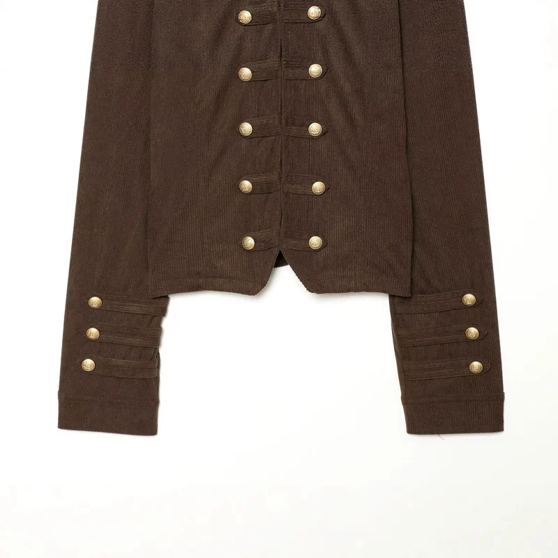 Damen Kurze Militärjacke im Boxy‑Schnitt mit Stehkragen und Zierknöpfen Drune