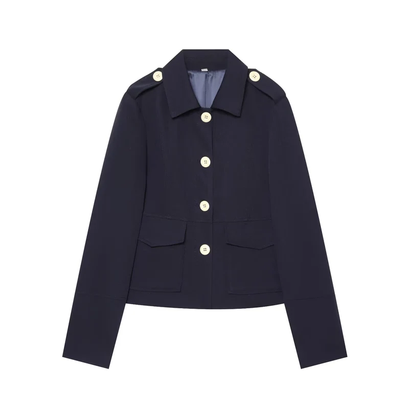 Damen kurze Feldjacke mit Knopfverschluss, aufgesetzten Taschen und Schulterklappen Drune