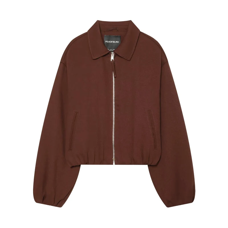 Damen Kurze Boxy-Blousonjacke aus Baumwollmix mit Front-Reißverschluss Drune