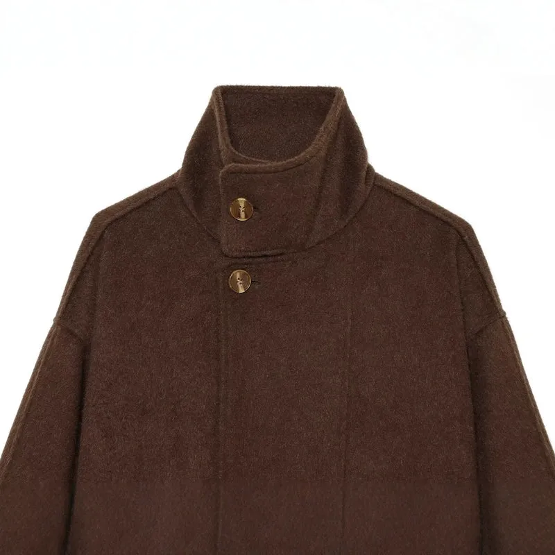 Damen Kurzcape‑Mantel aus Wollmix mit hohem Stehkragen und Taillengürtel Drune