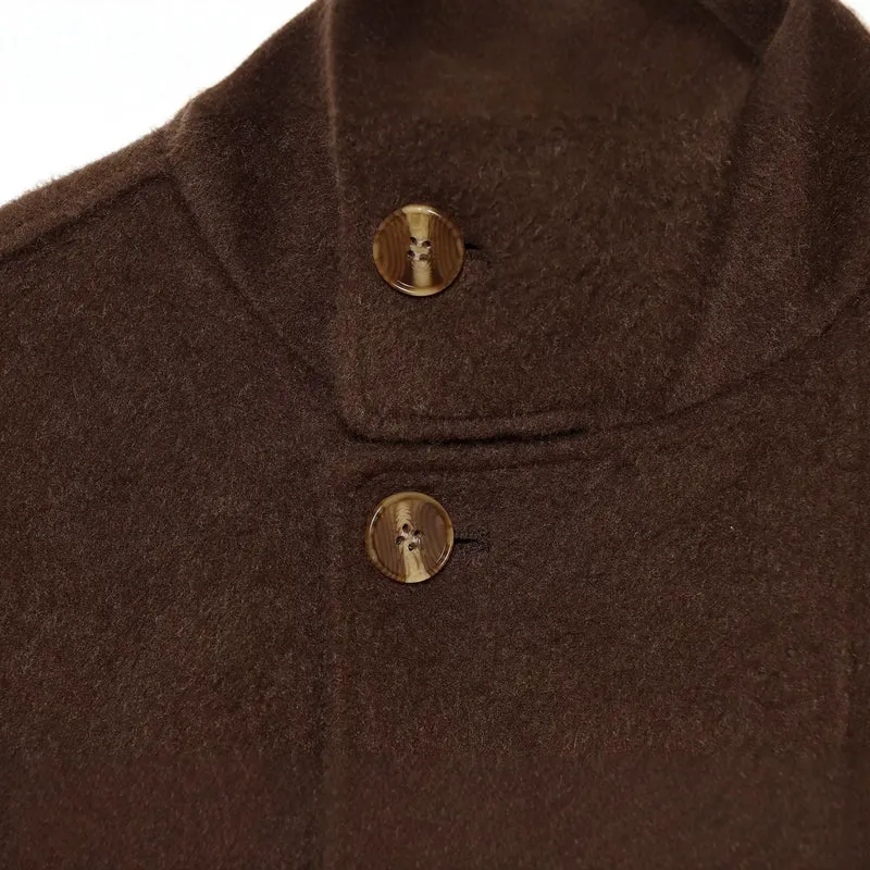 Damen Kurzcape‑Mantel aus Wollmix mit hohem Stehkragen und Taillengürtel Drune