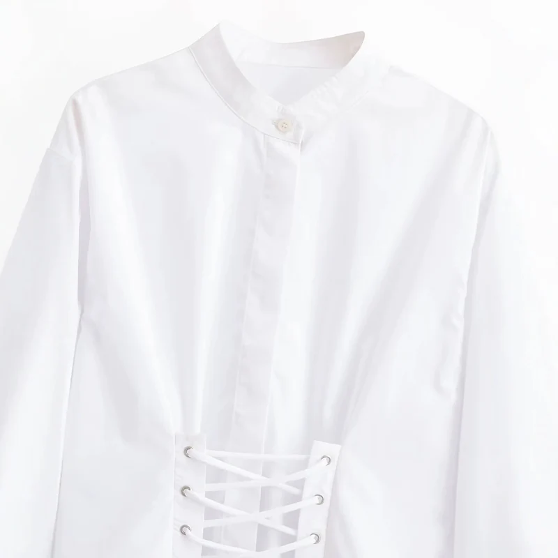 Damen Kurzbluse mit taillierter Schnürung und Stehkragen Drune