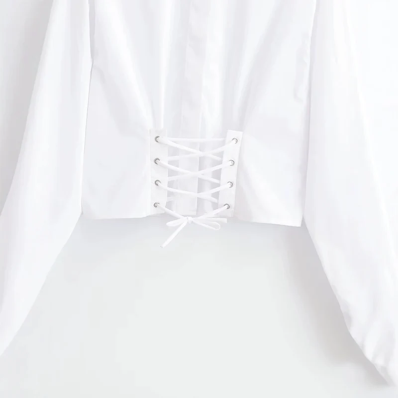 Damen Kurzbluse mit taillierter Schnürung und Stehkragen Drune