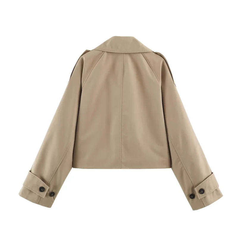 Damen Kurzblouson im Trenchstil mit kastiger Silhouette und doppelreihiger Knopfleiste Drune