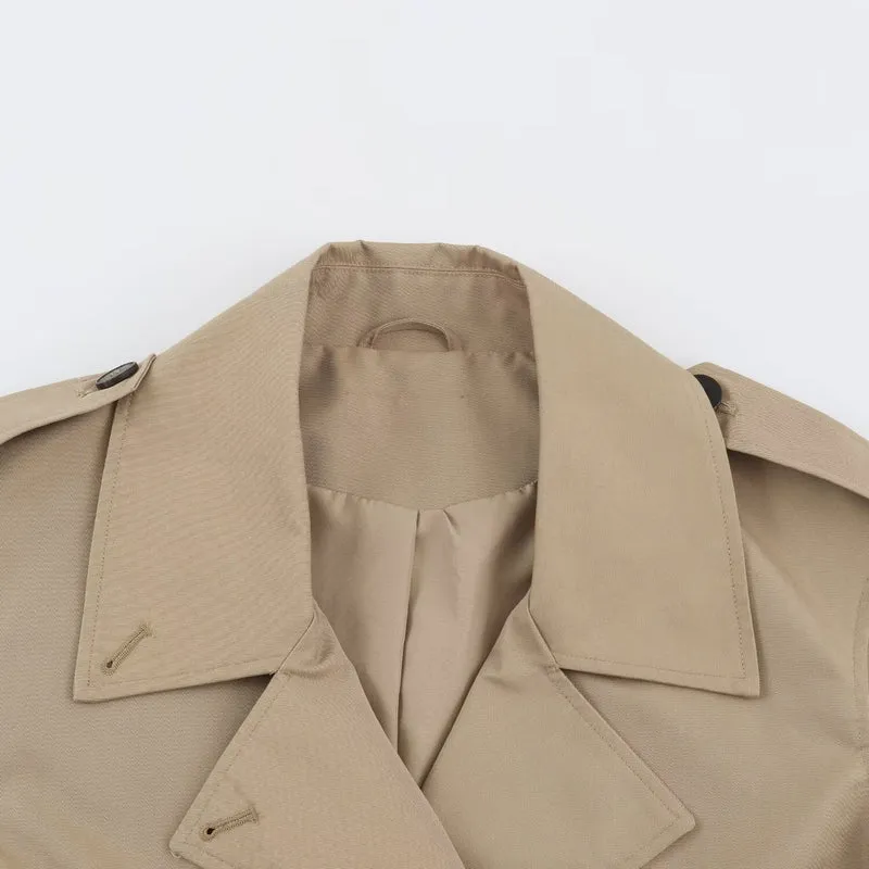 Damen Kurzblouson im Trenchstil mit kastiger Silhouette und doppelreihiger Knopfleiste Drune
