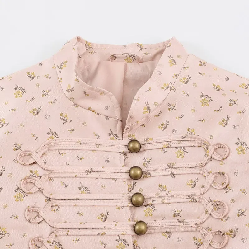Damen Kurzblouson im romantischen Militärstil mit Blumenjacquard und dekorativen Kordelschließen Drune