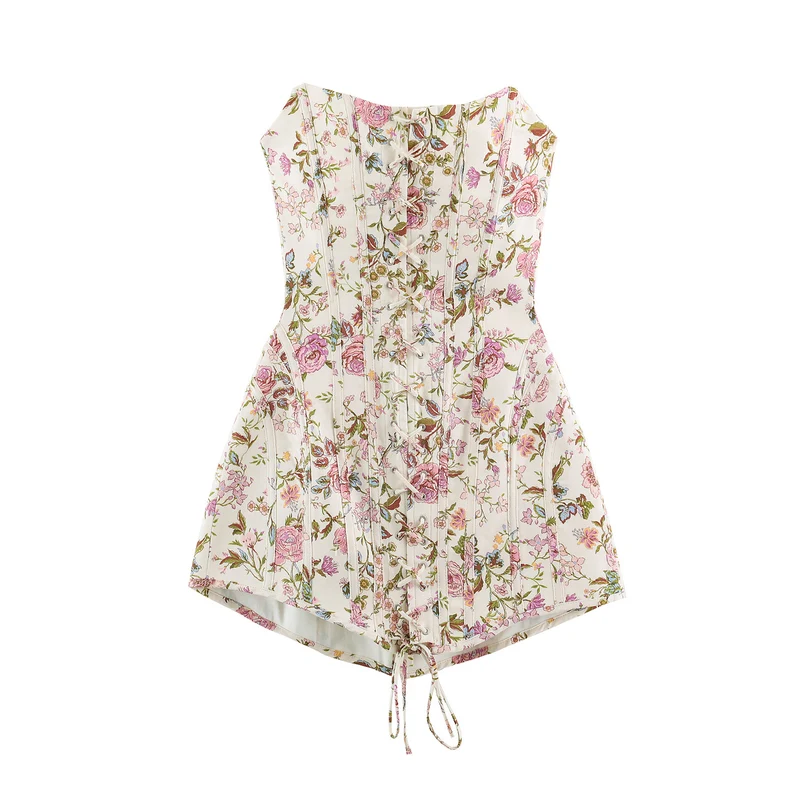 Damen Kurzblouson aus floraler Spitze mit Mandarinkragen und Zierriegeln Drune