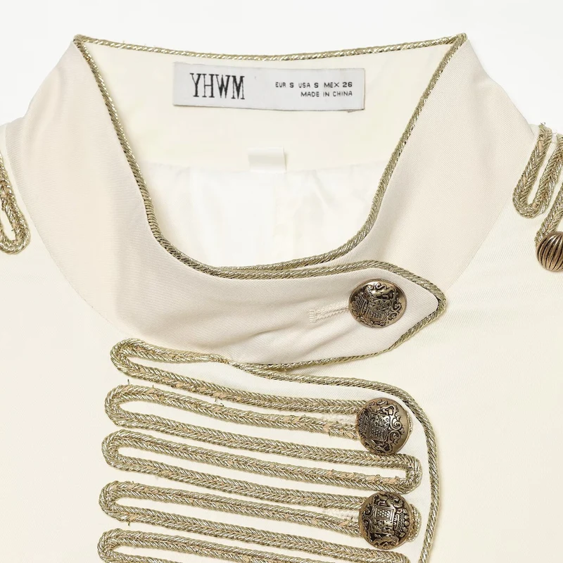 Damen Kurzblazer im Galonmilitärstil mit Stehkragen und Zierknöpfen Drune