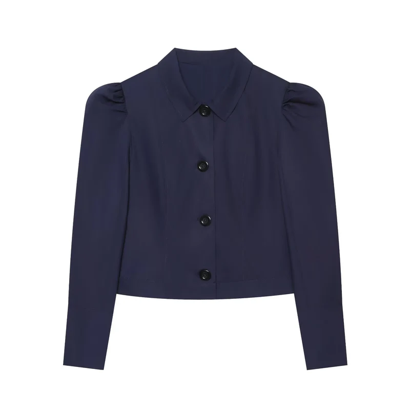 Damen Kurzblazer im Blouson‑Stil mit gerafften Schulterpartien und Knopfleiste Drune
