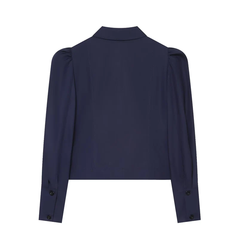 Damen Kurzblazer im Blouson‑Stil mit gerafften Schulterpartien und Knopfleiste Drune