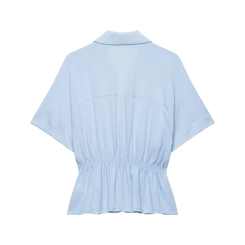 Damen Kurzärmelige Taillierte Blusenjacke mit Reißverschluss und Brustklappen Drune