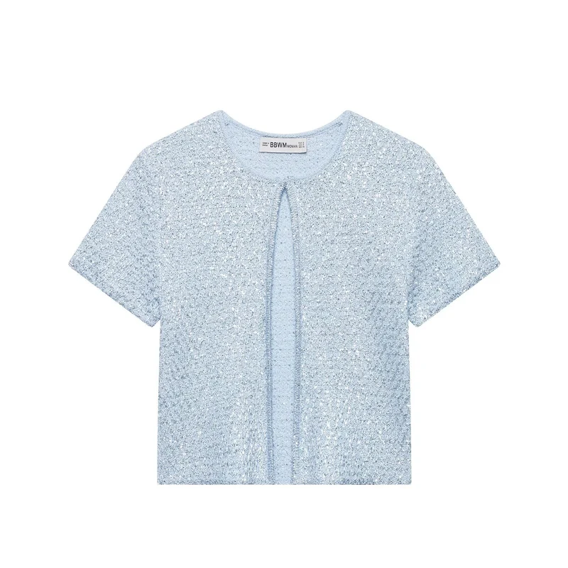 Damen Kurzärmelige Bouclé Strickjacke mit offenem Frontschlitz Drune