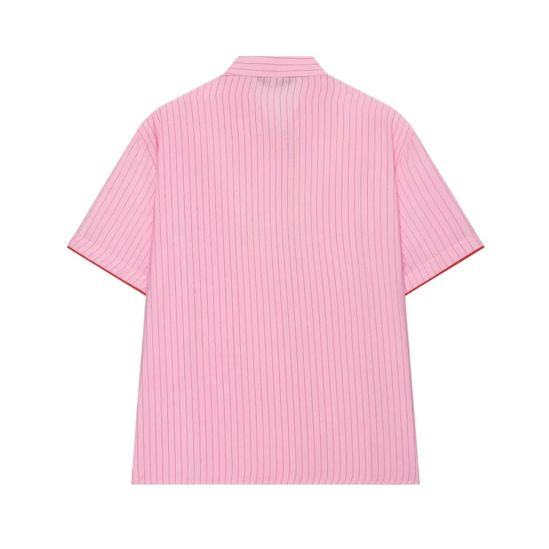 Damen Kurzarm-Bluse mit Schleifenkragen und seitlicher Knopfleiste Drune