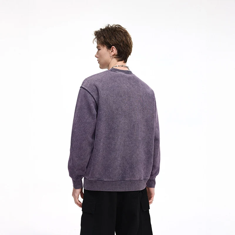 Herren Oversize-Waffelstruktur-Sweatshirt mit Rundhals und gerippten Bündchen Drune