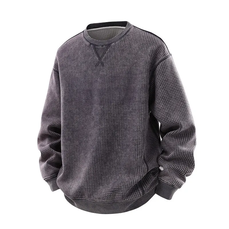 Herren Oversize-Waffelstruktur-Sweatshirt mit Rundhals und gerippten Bündchen Drune