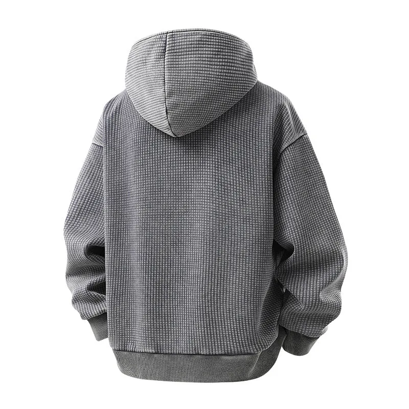 Herren Oversize Waffelstruktur-Kapuzenjacke mit hohem Schlauchkragen und diagonalem Reißverschluss Drune