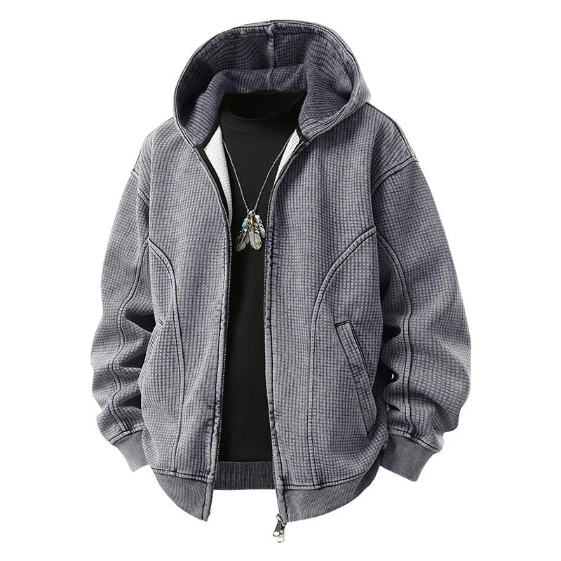 Herren Oversize-Waffelstruktur-Kapuzenjacke mit durchgehendem Reißverschluss Drune