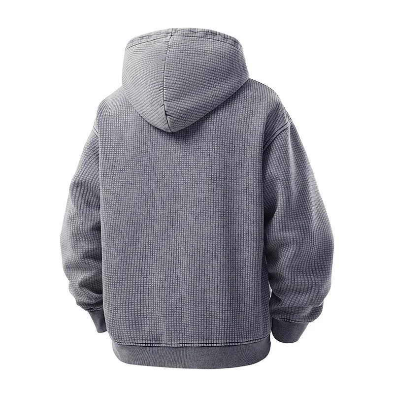 Herren Oversize-Waffelstruktur-Kapuzenjacke mit durchgehendem Reißverschluss Drune