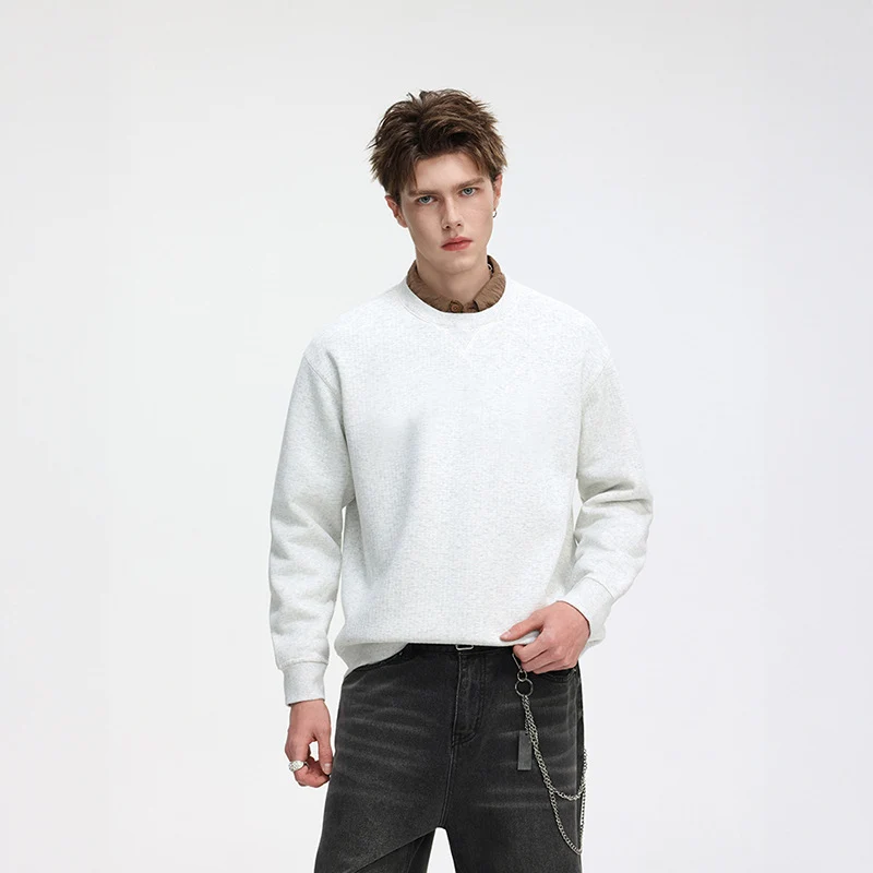 Herren Oversize Waffelstrick-Sweatshirt mit Rundhals, verlängertem Rückensaum und gerippten Bündchen Drune