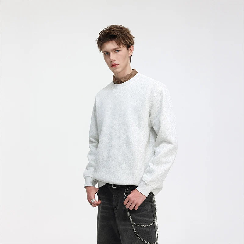Herren Oversize Waffelstrick-Sweatshirt mit Rundhals, verlängertem Rückensaum und gerippten Bündchen Drune