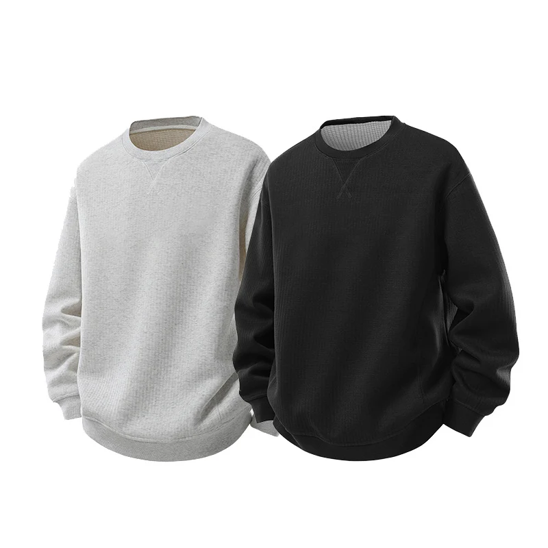 Herren Oversize Waffelstrick-Sweatshirt mit Rundhals, verlängertem Rückensaum und gerippten Bündchen Drune