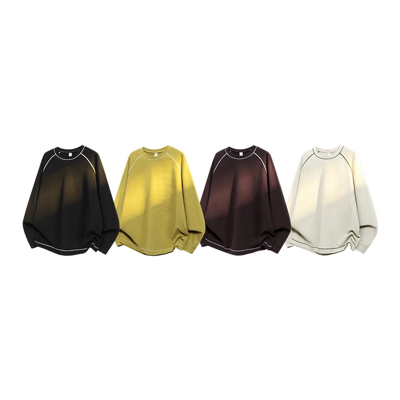 Herren Oversize Waffelstrick‑Sweatshirt mit Rundhals, Raglanärmeln und Kontrastnähten Drune