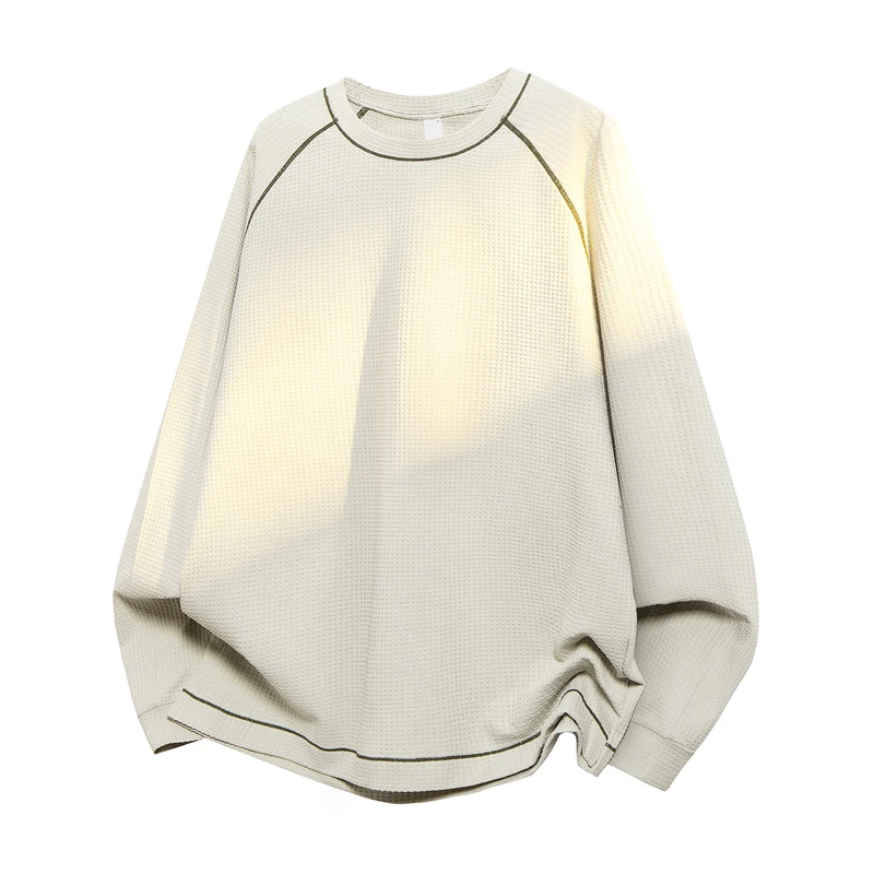 Herren Oversize Waffelstrick‑Sweatshirt mit Rundhals, Raglanärmeln und Kontrastnähten Drune