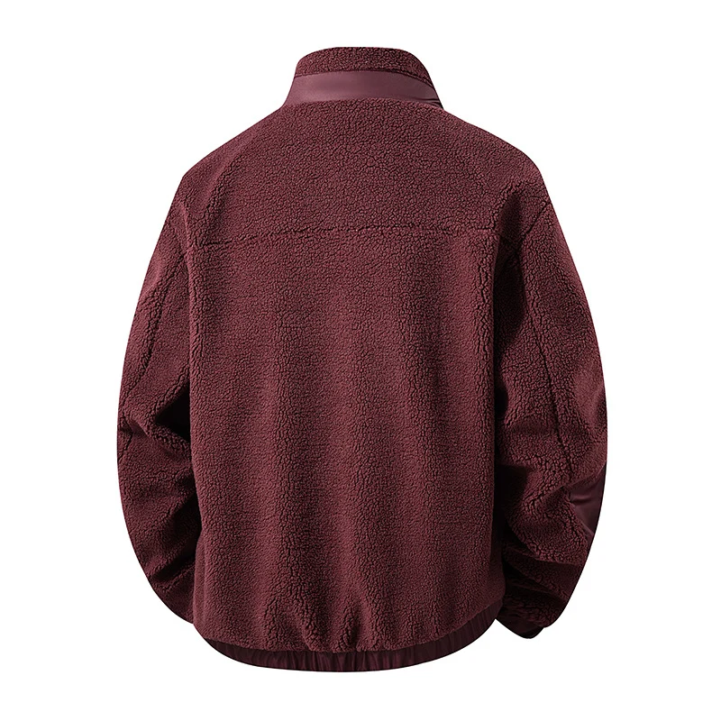 Herren Oversize Teddy-Fleecejacke mit Kontrast-Nylonbesätzen und Stehkragen Drune
