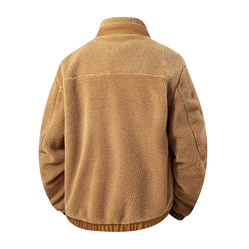 Herren Oversize Teddy-Fleecejacke mit Kontrast-Nylonbesätzen und Stehkragen Drune