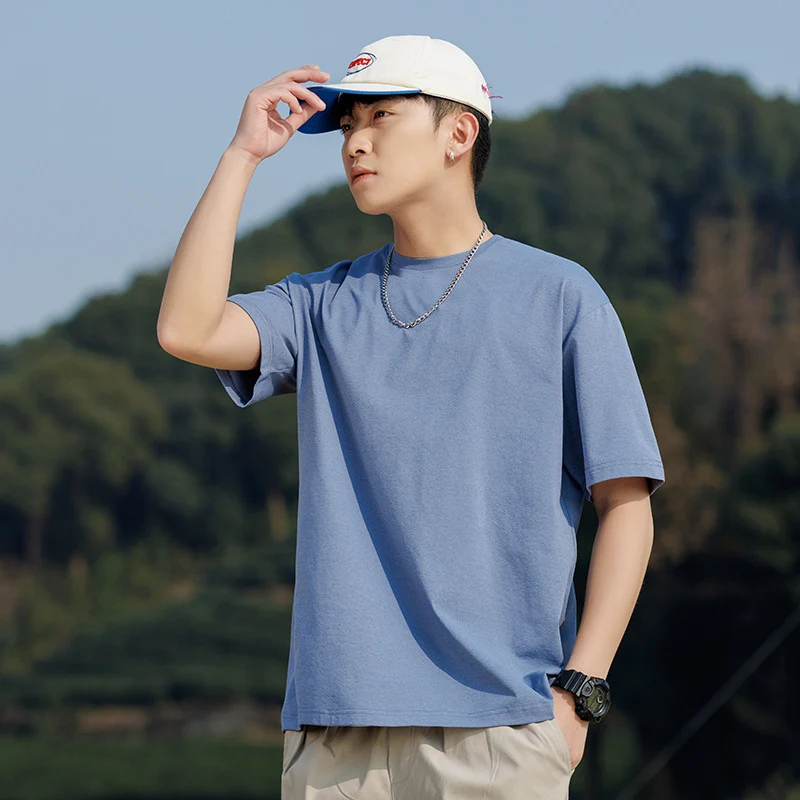 Herren Oversize-T‑Shirt aus schwerem Baumwolljersey mit weitem Schnitt und verstärktem Rundhals Drune
