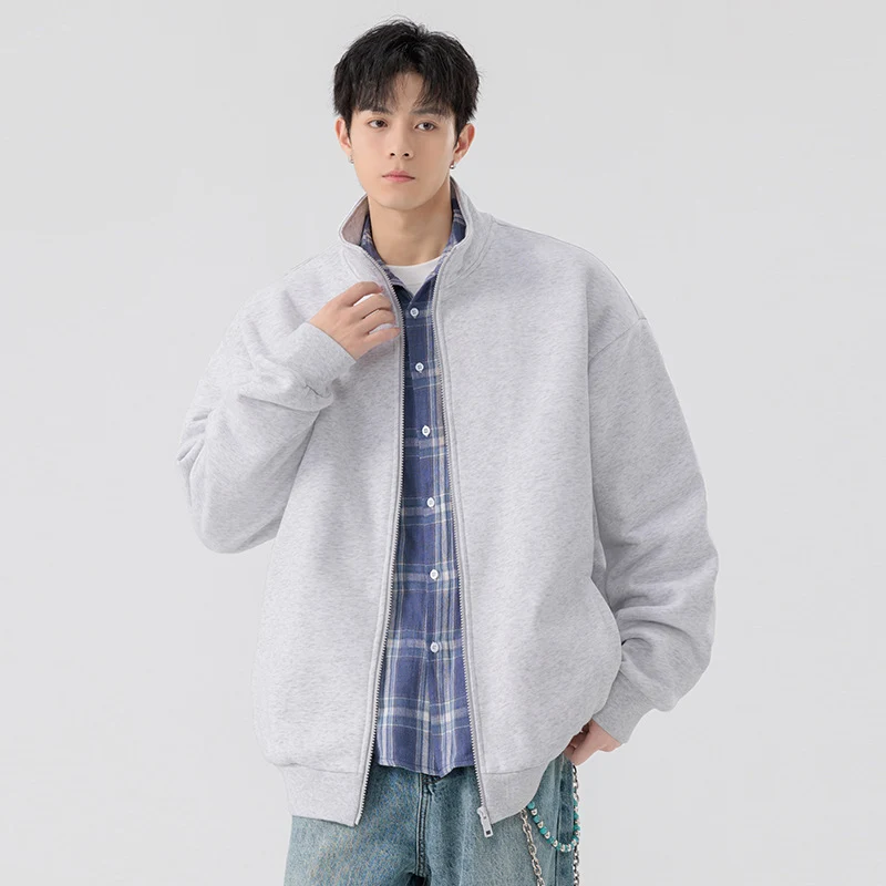 Herren Oversize Sweatjacke mit Stehkragen, durchgehendem Reißverschluss und geripptem Saum Drune