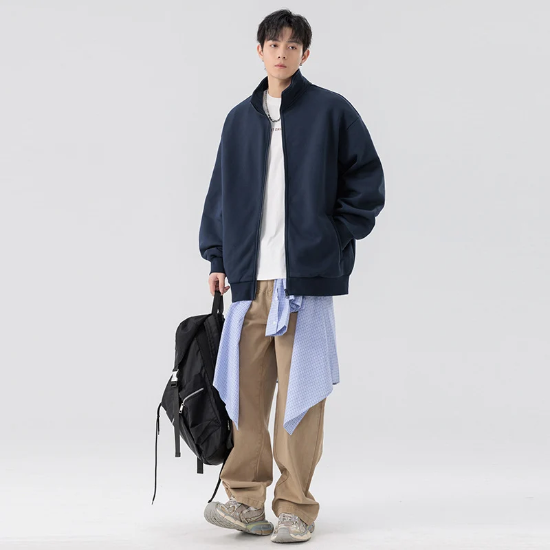 Herren Oversize Sweatjacke mit Stehkragen, durchgehendem Reißverschluss und geripptem Saum Drune