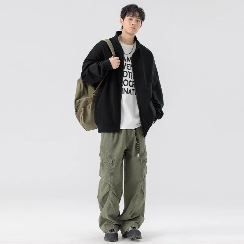 Herren Oversize Sweatjacke mit Stehkragen, durchgehendem Reißverschluss und geripptem Saum Drune