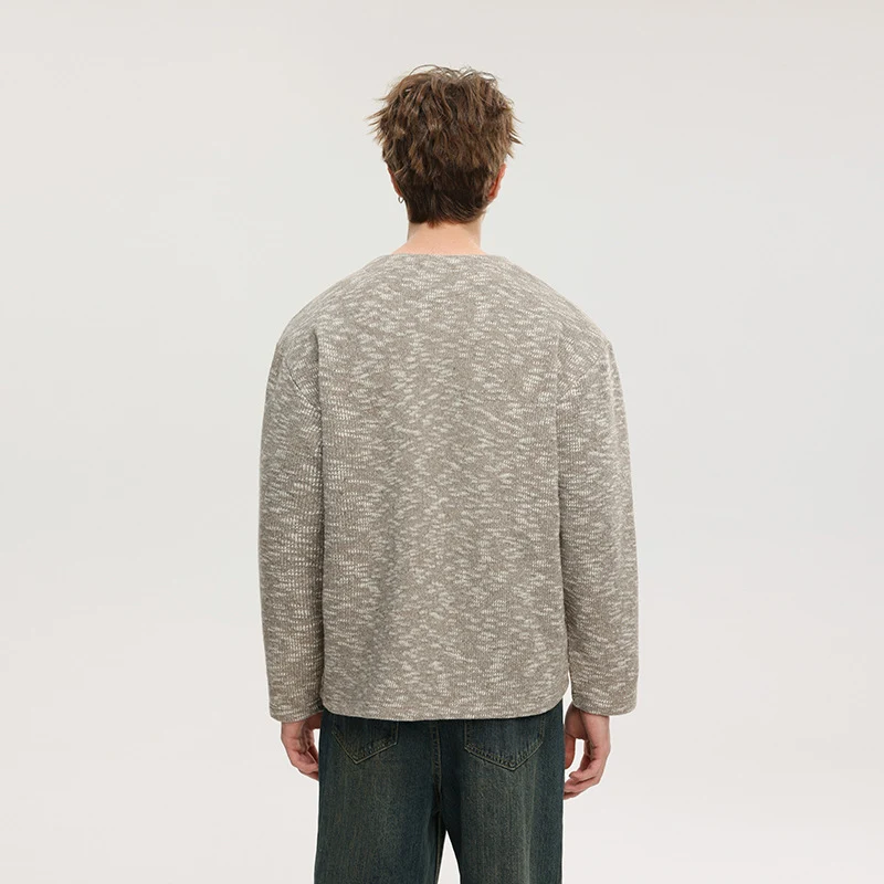 Herren Oversize-Strickpullover im Melange-Look mit Rundhalsausschnitt und gerippten Bündchen Drune