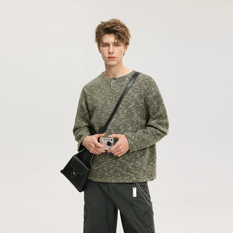Herren Oversize-Strickpullover im Melange-Look mit Rundhalsausschnitt und gerippten Bündchen Drune