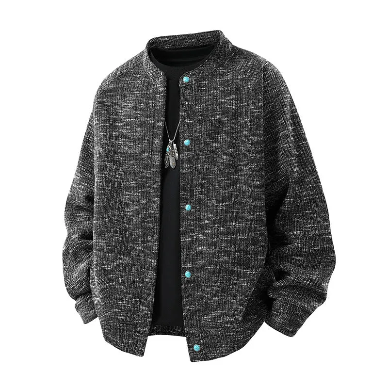 Herren Oversize-Strickbomberjacke mit Stehkragen und Druckknopfverschluss Drune