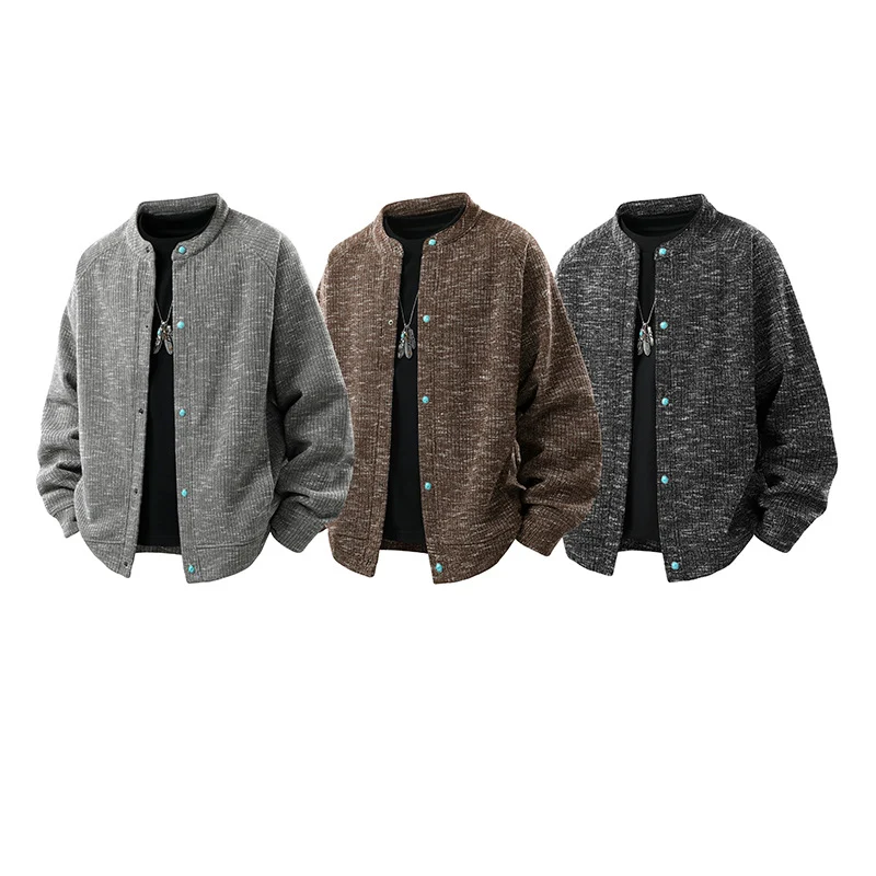 Herren Oversize-Strickbomberjacke mit Stehkragen und Druckknopfverschluss Drune