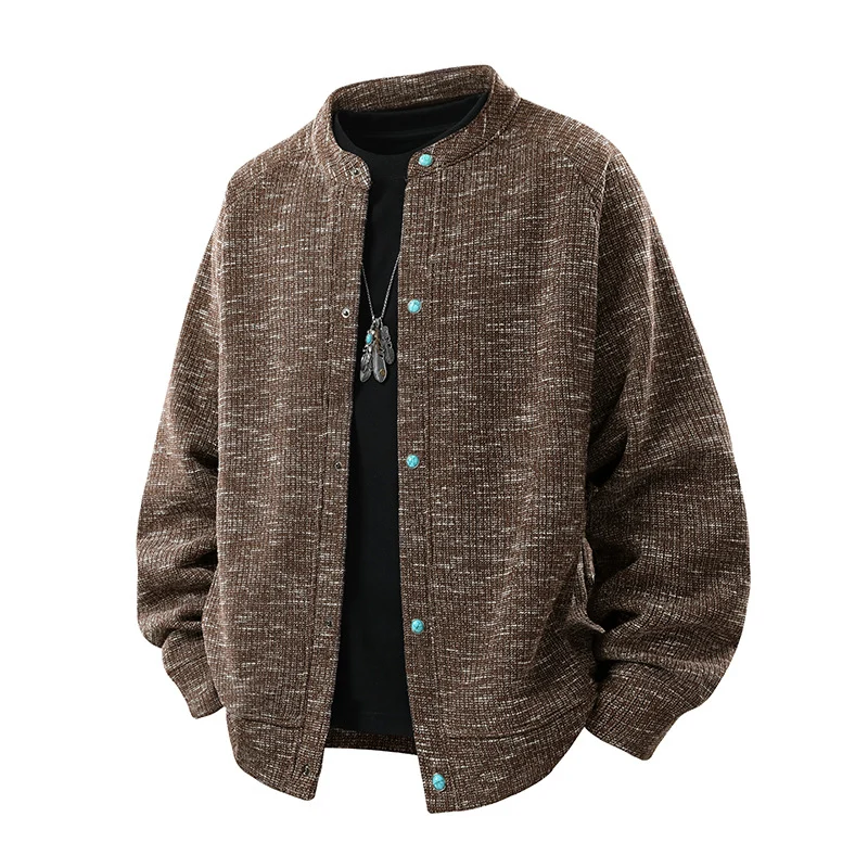 Herren Oversize-Strickbomberjacke mit Stehkragen und Druckknopfverschluss Drune