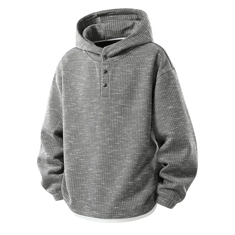 Herren Oversize Strick-Kapuzenpullover mit Druckknopf-Leiste und melierter Struktur Drune