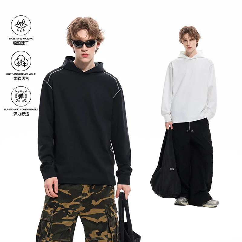 Herren Oversize-Kapuzenpullover aus schwerem Baumwolljersey mit Raglanärmeln und sichtbaren Kontrastnähten Drune
