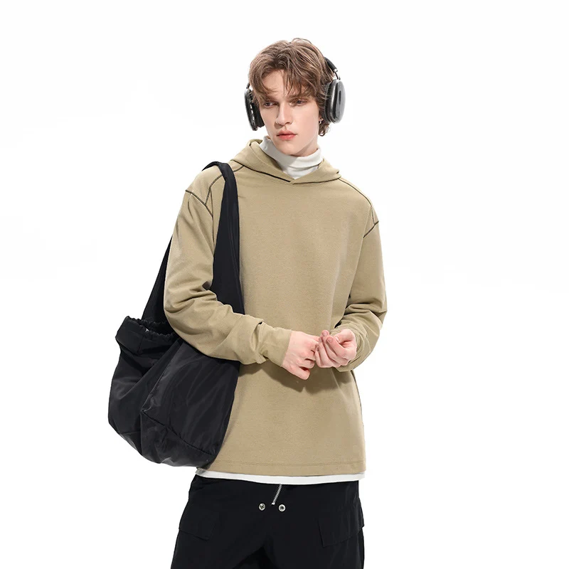 Herren Oversize-Kapuzenpullover aus schwerem Baumwolljersey mit Raglanärmeln und sichtbaren Kontrastnähten Drune