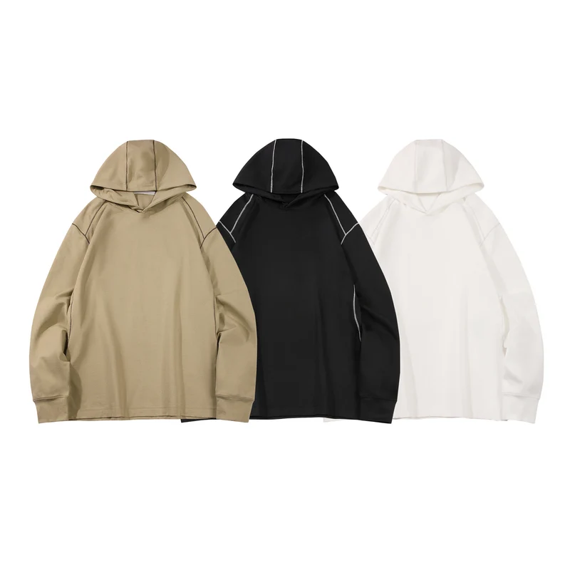 Herren Oversize-Kapuzenpullover aus schwerem Baumwolljersey mit Raglanärmeln und sichtbaren Kontrastnähten Drune
