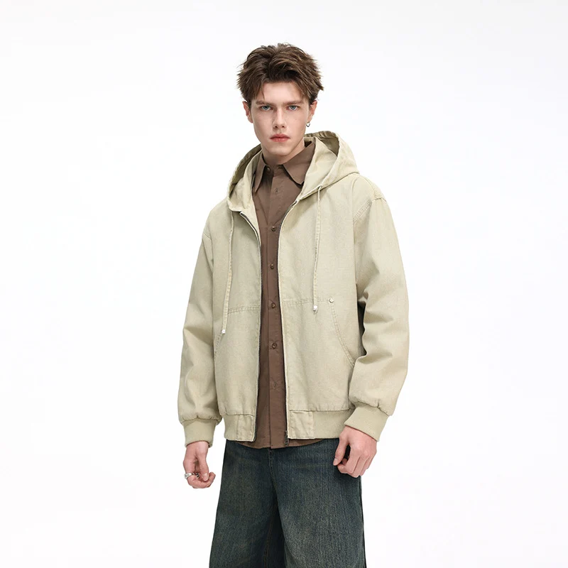 Herren Oversize Kapuzenjacke aus gewaschenem Canvas mit Reißverschluss und Utility-Taschen Drune