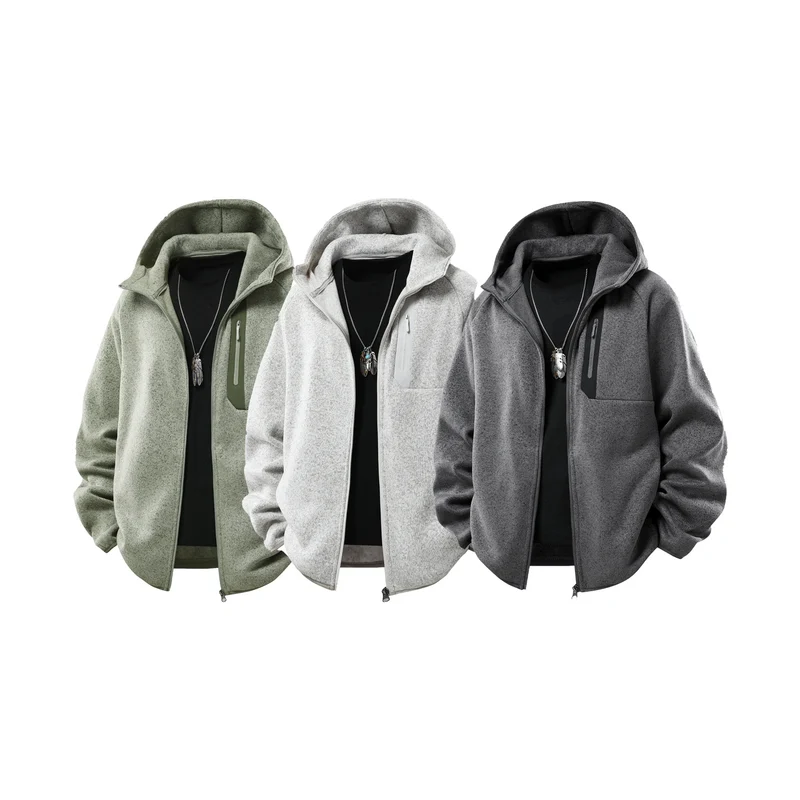 Herren Oversize Kapuzen‑Fleecejacke mit melierter Struktur, durchgehendem Reißverschluss und vertikaler Brusttasche Drune